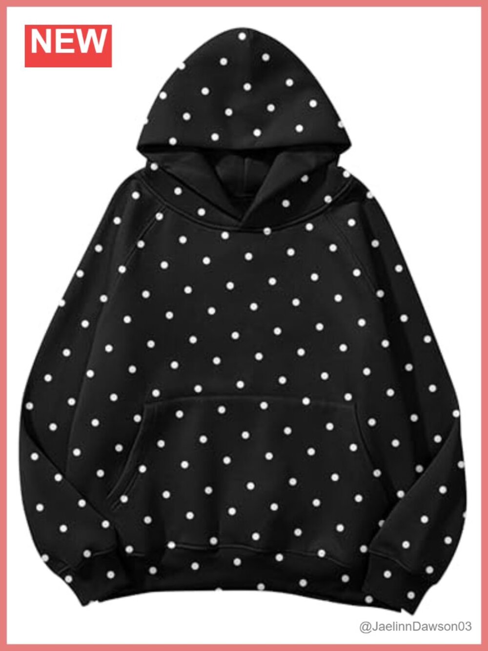 Oversized Fleece Polka Dot Hoodie Kangaroo Pocket Pullover